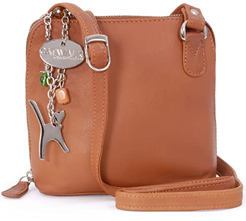 Catwalk Collection Handbags - Mini Sac Bandoulière Femme Cuir - Petit Sac à Main - Sac Porté Croisé Avec Bandoulière Réglable - LENA - Tanne