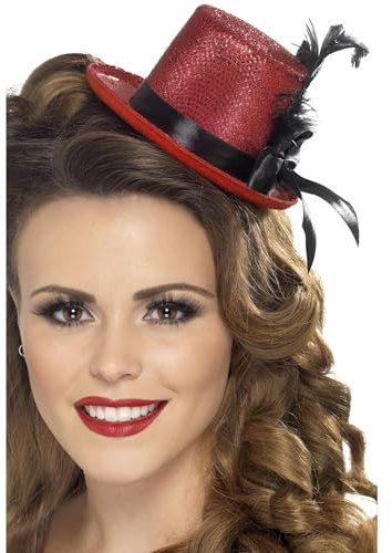 Mini Tophat Red With Black Ribbon & Feather