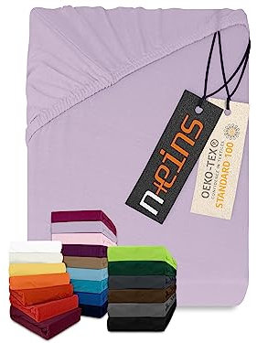 npluseins klassisches Jersey Spannbetttuch - vielen Farben + Größen - 100% Baumwolle 159.192, 120 x 200 cm, Flieder