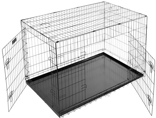 Bunty Dog Cage Crate - Small Puppy to Large Dog Crate, Ideal for Training & Travel - Fold Down, Two Door Design - Anti-Chew Removable Tray - XXL, 48”