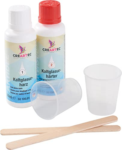 CREARTEC Kaltglasur-Set - Ideal zur Beschichtung von Deko- und Gebrauchsobjekten - einfärbbar - Füllmenge: 100 ml - Made in Germany