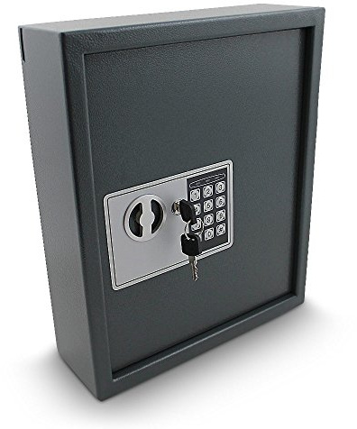 Elektronischer Schlüsselsafe Safe Tresor Schlüsselkasten Schlüsseltresor Schlüssel Sicherheitssafe mit 48 Schlüsselhaken Grau