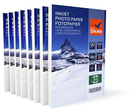 BLUE SWAN Fotopapier 10×15 cm, 180 g/m², 400 Blatt, Hochglanz, wasserabweisend, schnell trocknend, kratzfest, für Fotos & Alben, kompatibel mit Canon/HP/Epson/Brother Tintenstrahldruckern