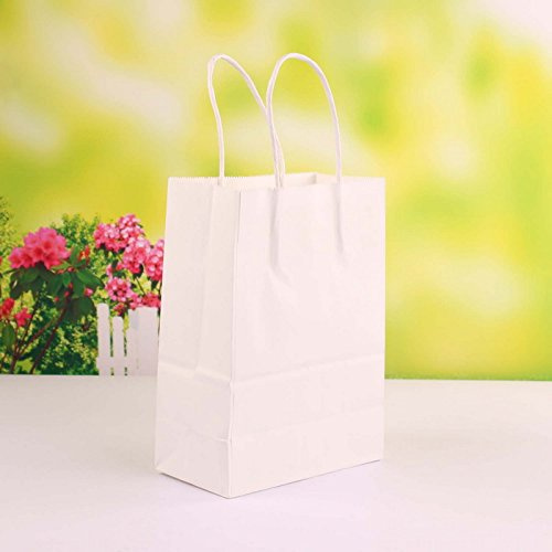50 Pezzi Sacchetto Borsa Carta Kraft Wedding Bag Naturale Misura Media 27 * 21 * 11 (BIANCO)