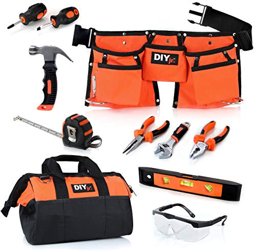 My First Tool Set by DIYjr Real Steel Forged Tools for Children, Kids Toolbelt and Bag for Small Hands