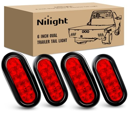 Nilight 6 Inch Oval Red LED Trailer Tail Lights 4PCS with Flush Mount Grommets Plugs IP67 Waterproof Stop Turn Brake Lighting Modes for Camper RV Truck