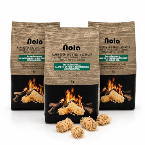 KM Firemaker – Lot de 3 Sacs de 1 kg de Laine de Bois certifiée FSC avec Cire – Allume-feu Naturel et écologique pour Barbecue, cheminée et poêle – Réf. 147