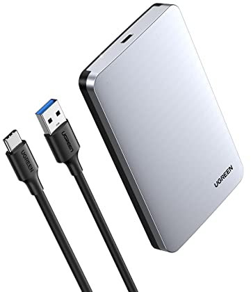 UGREEN Carcasa Disco Duro 2,5 USB C con UASP, Caja Aluminio Disco Duro 2,5 HDD SSD SATA I/II/III de 7mm 9.5mm de Altura, 6TB MAX, Compatible con Xbox X/S, PS4, PC, con Cable USB C a USB A 3.0