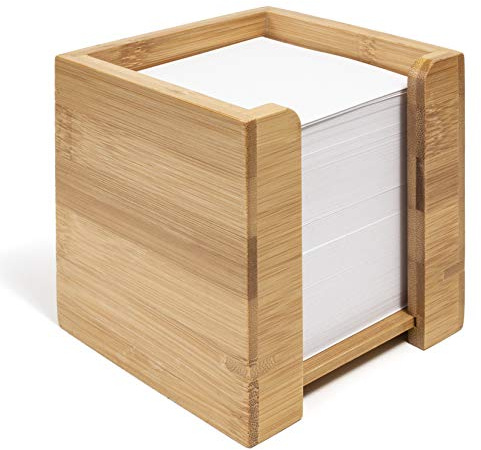 woodluv Bamboo Cube Memo Pad Dispenser Holder with Square Paper Memo Notes Pad - 10.5 x 10.5 x 10.5cm (Paper Inluded)