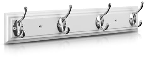 YTJG Coat Rack Wall Mounted White, 17 Wooden Modern Wall Coat Hanger with 4 Hooks, Heavy Duty Zinc Alloy Wall Hook Rack for Hanging Coats, Keys, Bags, Great Touch for Bedroom Bathroom Kitchen