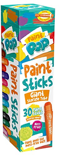 Paint Pop Paint Sticks For Kids - 30 Pack Assorted Colours & Giant Storage Tube - Twist & Paint, Mess-Free, Fast Drying Action, Easy Clean Up, Vibrant Colours, Multi-Surface,0.5 Liters