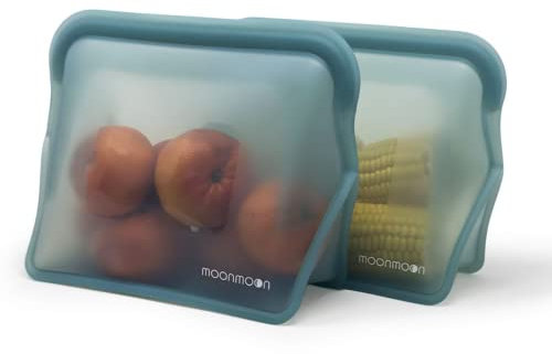 Moonmoon Silicone Food Bags | Reusable Freezer Bags | BPA Free Food Storage for Batch Cooking & Meal Prep | Dishwasher & Microwave safe | 2 Set 1500ml (Blue)