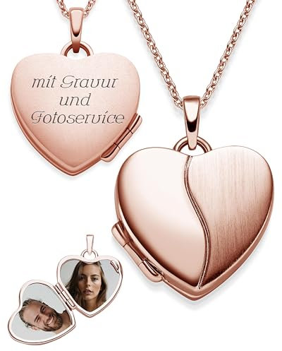Medaillon zum Öffnen für Bilder Rosegold Herz | personalisierte Kette Damen | Foto Amulett Anhänger zum Aufklappen | Halskette Herzkette mit Gravur