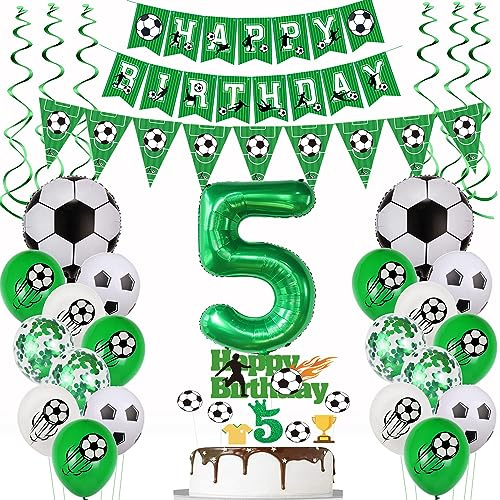 5-jährige Geburtstagsdekoration Fußball 5 Geburtstagsdekoration, Ballon grün, Fußball Kuchendekoration