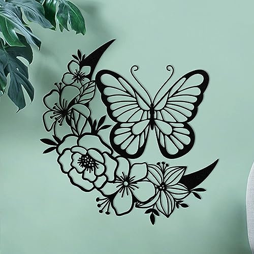 ruelen Mond Schmetterling Metall Wanddekoration, Boho Wandkunst, Blumen Wandkunst Hängende Skulptur für Innen Wohnzimmer Schlafzimmer Korridors Küche und Außen Garten Hof Zaun Dekoration