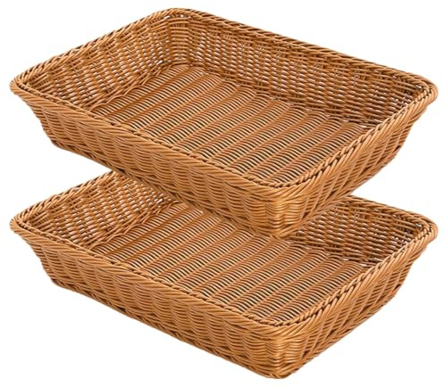 RT&BS 2 Piezas Cesta de mimbre para pan, Cestas Navideñas para alimentos, Cestas ecológicas tejidas a mano para conservar Pan, Verduras, Fruta en la Cocina, el Restaurante o la Tienda (Marrón, P)