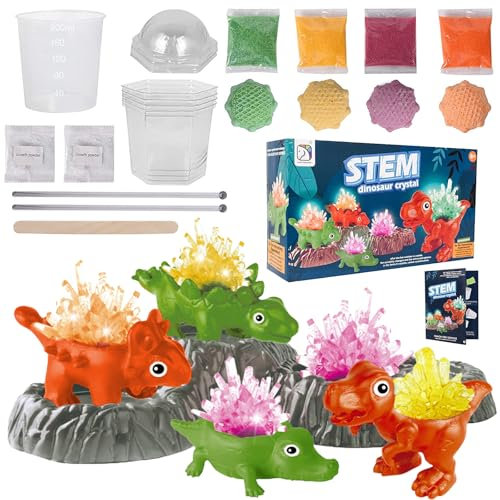 Giugio Juego de experimentación de crianza de cristales, 4 colores dinosaurios cristales caja de experimentación, crecer científicos juguetes regalos, criar cristales para niños a partir de 5-12 años