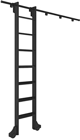 FUYAO Rollende Bibliotheksleiter, Hardware-Kit, Schiebeleiter, Bibliothek, komplettes Set, Hardware-Rollbahn mit Bodenrollenrädern, schwarzes Stahl-Rundrohr, mobile Leiterschienen (ohne Leiter)