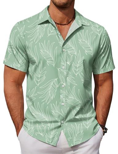 COOFANDY Mens Summer Shirts Floral Hawaiian Shirts Short Sleeve Casual Beach Wear Clothing Light Green