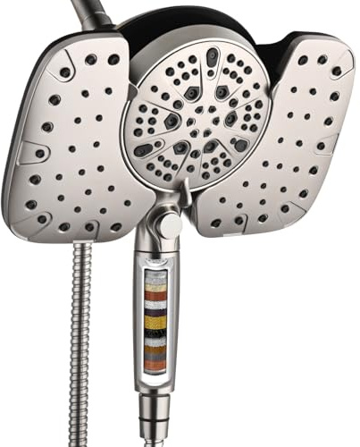 INAVAMZ Nickel 2.5GPM Shower Head with Handheld High Pressure: 10” Rainfall Shower Head & HandHeld Shower Head, 9 Spray Settings Detachable Shower Head with ON/OFF Switch and 15-Stage Filter