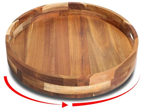 Lazy Susan – 30,5 cm (12 tum) bambuskivspelare – roterande organiserare för kök, matbord, skafferi och bänkskiva – snyggt bambubryddställ med slät 360° rotation (akaciaträ)