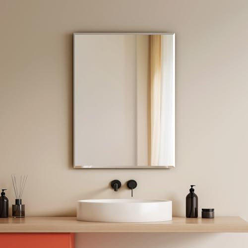 EMKE Bathroom Mirrors 600x450mm, Rectangular Frameless Wall Mirror for Bedroom/Living Room, Rectangle Vanity Wall Mounted Mirrors for Bathroom, Dressing Room & Living Room