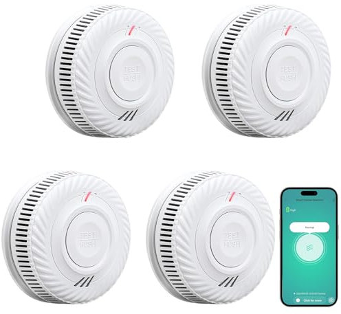 Intelligenter Rauchmelder Feueralarm, Rauchmelder mit fortschrittlichem fotoelektrischem Sensor, App-fähiger Feueralarm mit 10 Jahren Lebensdauer-Batterie, 85dB Alarm mit LED-Warnlichtanzeige. 4Pack