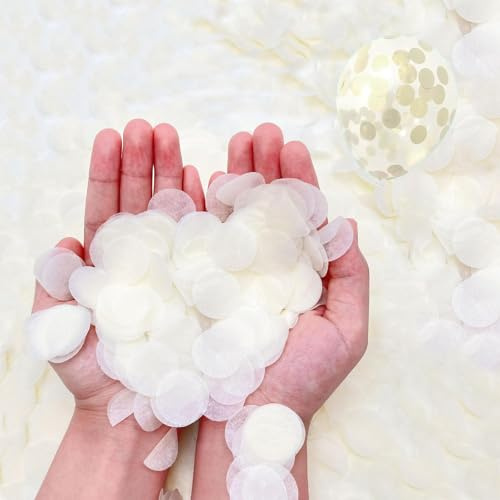 12000 coriandoli biodegradabili, 100 g, bianchi, rotondi, per matrimoni, di carta, per palloncini, celebrazioni, baby shower, cerimonie, decorazioni di compleanno, anniversario (2,5 cm)