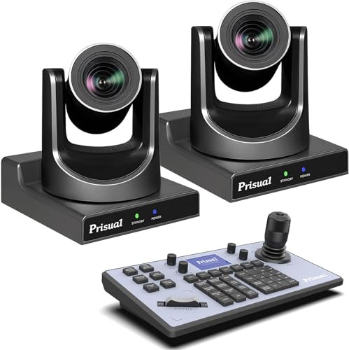 Prisual PTZ Camera System Gen 5, Advanced AI Auto Tracking, 20X Optical Zoom, PoE HDMI SDI Bundle PTZ for Church Worship Conference, PTZ Controller, (PTZ Bundle TEM-20S PROx2+TEM-JOY1)