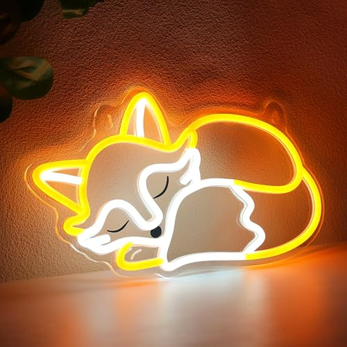 YuanDian Fox Neon Sign, Animal Neon Lights for Bedroom Living Room Wall Decor, Birthday Party Gifts for Kids Adults People Who Like Foxes