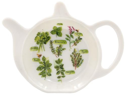 The Leonardo Collection Herb Garden Teabag Tidy by Jennifer Rose Gallery | Porcelain Teabag Holder with Botanical Illustration | Tea Kitchen Accessory | Rustic Gift for Garden Lovers