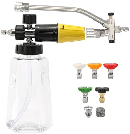 Lavaggio Auto | Spruzzatore Schiumogeno per Lavaggio Auto | Dispenser Sapone Con 5 Ugelli Capacità 1000ml Attacco Rapido Per Pulizia Giardino Casa Autocaravan Cortile Viale