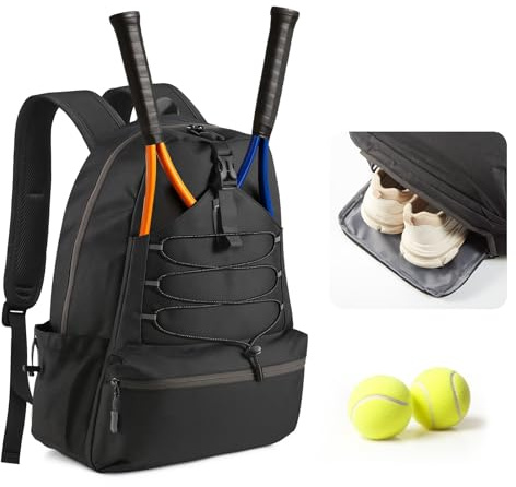 Generisch Tennisrucksack hält 4 Schläger Tennistasche mit Schuhfach Tennisrucksack für Damen und Herren (Schwarz)