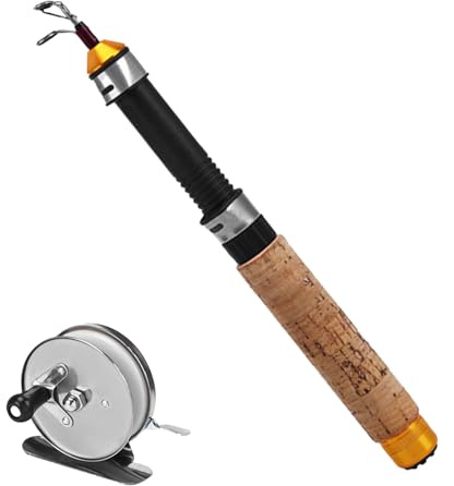 Caña de pescar en hielo y carrete – 100 cm/80 cm/60 cm, construcción de metal de carbono, diseño ligero y portátil, juego de caña telescópica, carrete ultra suave, ideal para lagos, balsa, agujero de