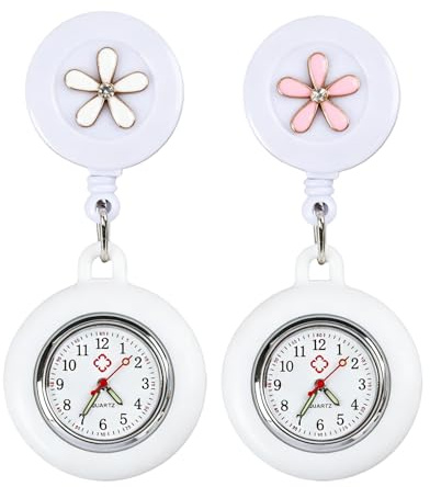 2 Unidades (blanco Y Rosa) Relojes Para Enfermera Con Clip Retráctil, Diseño Luminoso Y Esfera Precisa, Reloj De Bolsillo Médico Resistente Para Hospitales Y Estudiantes De Enfermería Ligero Y Práctic
