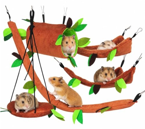 Ymswjgj Lot de 5 tunnels suspendus, accessoires pour rats, hamac pour petits animaux, hamac, cochons d'Inde, hamster tunnel, hamac hamster, hamac hamac, petits animaux, jungle, hamac suspendu