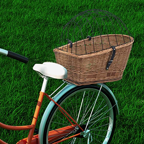 LoogCape Bicycle Pannier Rack Basket with Lid 55 x 31 x 36 cm Natural Willow for City Bike, E-Bike, Pedelec, MTB, Dutch Bike, Women and Men, Ideal for Shopping, Picnic, Pets and School