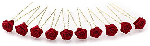 10 x Rosen auf Haarnadel - für tiefe Haarpartien - Brauthaarschmuck | G-T - Bordeaux Rot