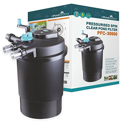 AllPondSolutions Pressurised Koi Fish Pond Filter with UV Steriliser - 2-in-1 Biological, Mechanical UV Pond Filter System - Easy to Clean & Maintain - For Outdoor Ponds Up to 30000 Litres - PFC-30000