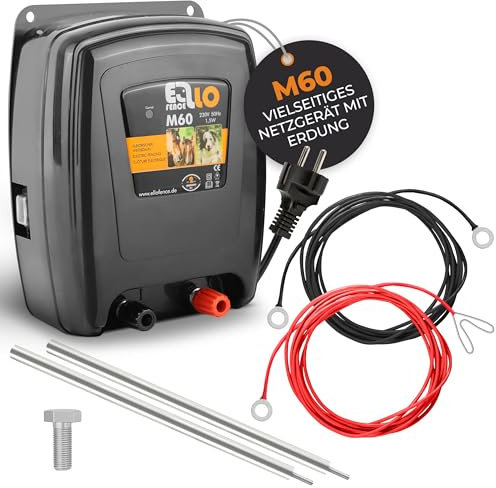 Ellofence Kit électrificateur clôture électrique M60 / 230 V avec mise à la terre – Électrificateur premium avec piquet de terre – Appareil haute qualité