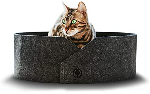 CanadianCat Company | Owen XL 50cm | Filzbett mit Kratzboden für Katzen Anthrazit - Katzenbett mit Wellpappe als Boden