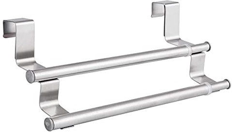 Gativs Double Portasciugamani Estensibile Porta Strofinacci Portasciugamani da Cucina Porta Strofinacci Porta Asciugamani da Appendere Alle Anta Porta Strofinaccio Senza Foratura in Acciai Inox