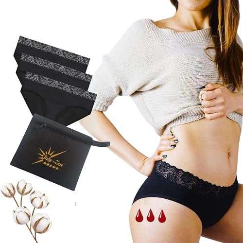 Bragas Menstruales de Algodón Orgánico, Juego de 3, Lavable y Reutilizable, Ultra Absorbente, Ropa Interior Femenina, Negro , small