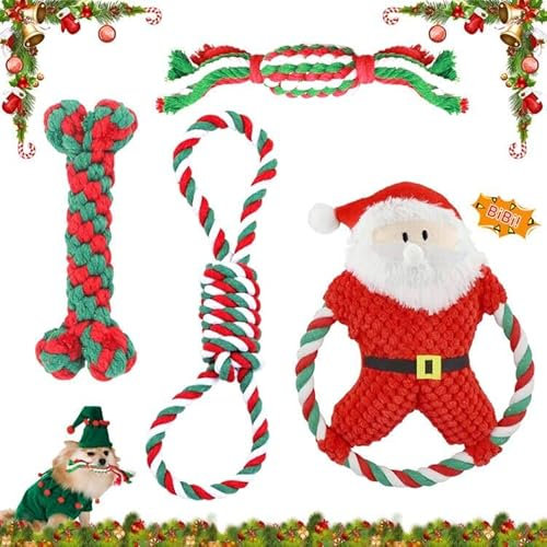 Lets Joy Weihnachten Haustier Hund Spielzeug, 4 Stück Hunde Kauspielzeug, Weihnachts Zuckerstangen Seil, Hundeseil Interaktives Kauspielzeug Spielzeug, Weihnachten Geschenk Hundespielzeug