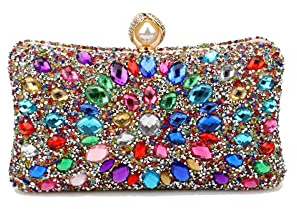 CORIOS Sac de Soirée en Strass Femme Diamond Embrayage Élégant Sacs Fourre-Tout Sacs à Main D'épaule de Mariée Ceremonie Mariage Fête Cocktail Pochette Portefeuille Or-Multicouleur