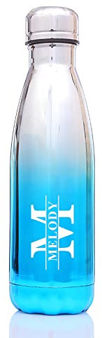 Personalised Insulated Water Bottle 500ML Water Bottles for Women Men 24 Hours Cold & 12 Hours Hot Vacuum Flask Stainless Steel Bottles for Birthday Christmas Her Mum(Silver to Blue)