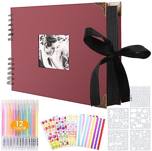 Splend Fotoalbum zum Selbstgestalten, Scrapbook 80 Schwarze Seiten Fotobuch zum Einkleben,DIY Geschenk Scrapbooking Set für Baby Familie Jahrestag Geburtstags Valentinstag Hochzeit mit Protektkegeln