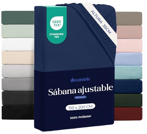 Dreamzie Sabanas 150 x 200 – Bonete 35 cm – Microfibra Suave – para Colchones Gruesos – Certificado Oeko-Tex – Azul Marino