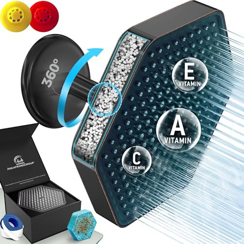 AquaHomeGroup Luxus Gefilterter Duschkopf Hochdruck Regenduschkopf mit Filter für Chlor, Rost, Sedimente Wasserfilter Duschkopf mit Vitamin C E A - SPA-Effekt (zum Patent angemeldet) (Bronze)