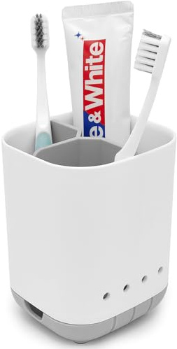Toothbrush Holder for Bathroom,Plastic Detachable for Easy Cleaning Multi-Functional Storage,3 Slots Anti-Slip Electric Toothbrush and Toothpaste Organizer Caddy for Bathroom Vanity,Countertop (Grey)